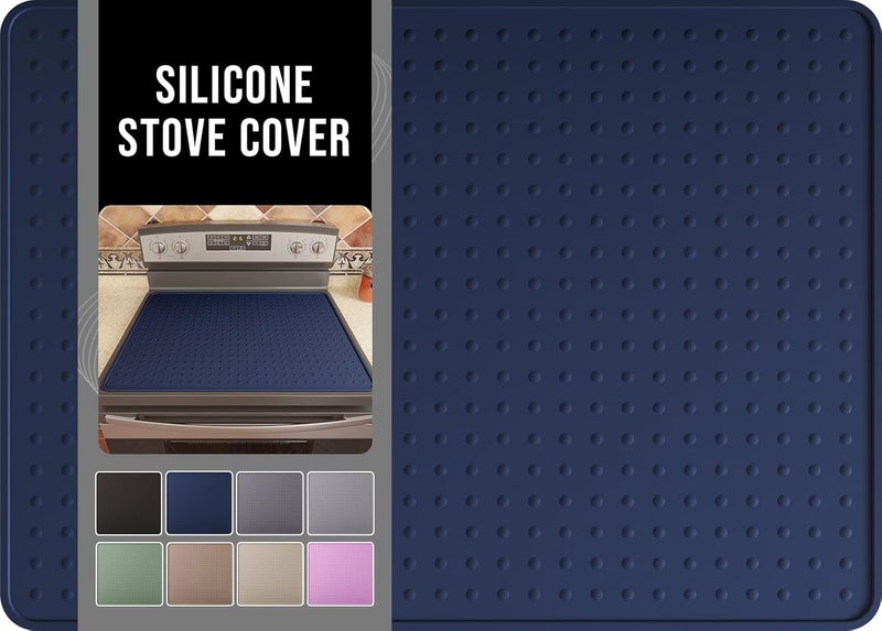 Bampanda Silicone Stove Top Cover for Electric Stove, Glass Stove Top Protector, Stovetop Cover Mat for Cooktop, Flat Range Cover, Oven Top Protector, Coffee Bar Mat, 28 x 20 in, Smokey Blue - Image 1